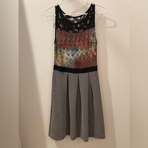 Anthropologie Multicolor Sleeveless Dress with Black Lace Detail